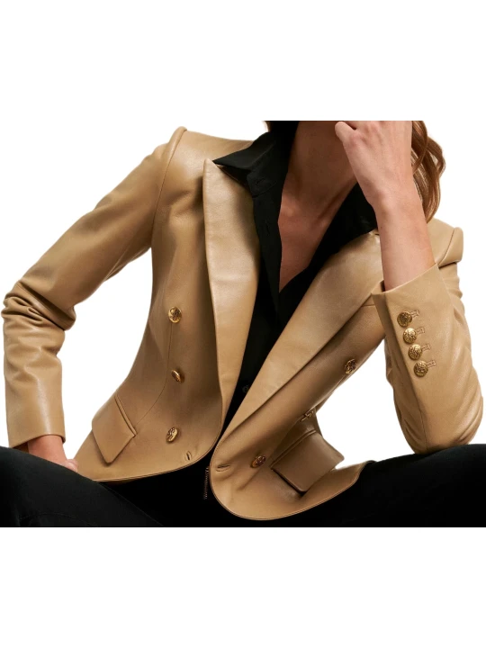 Beige Soft Leather Blazer