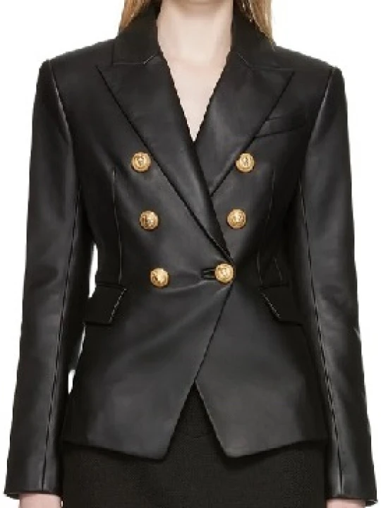 Black 6 Button Leather Blazer