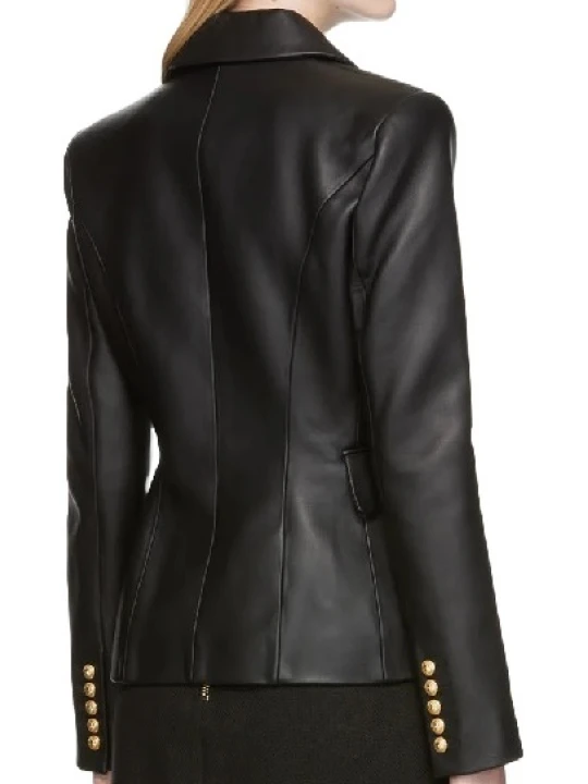 Black 6 Button Leather Blazer