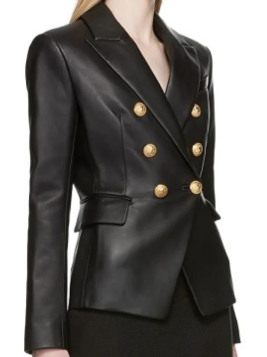 Black 6 Button Leather Blazer