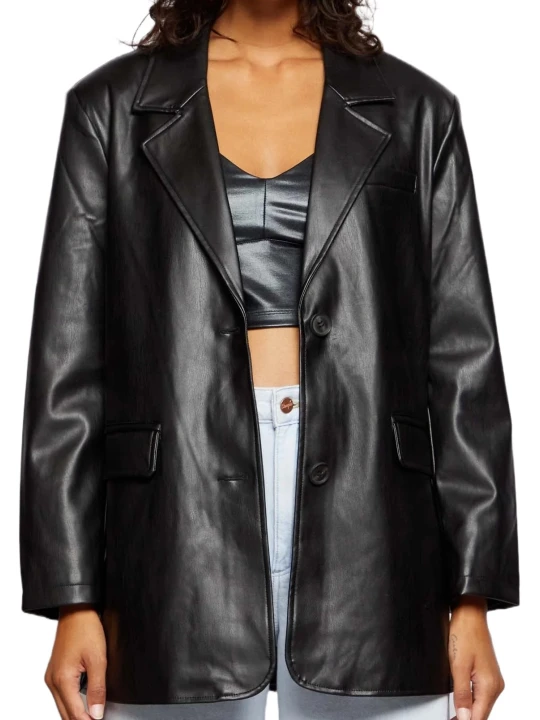 Black Bold Real Leather Blazer