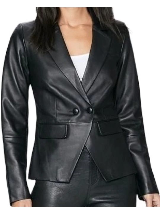 Black Double Breasted Leather Blazer