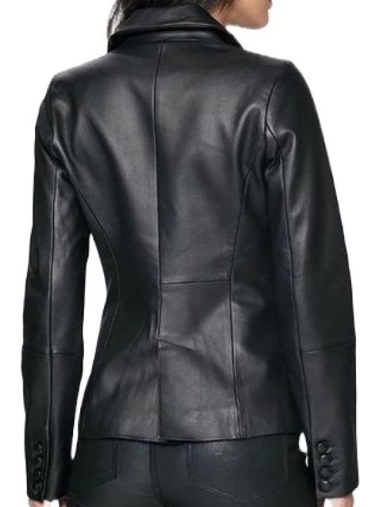 Black Double Breasted Leather Blazer