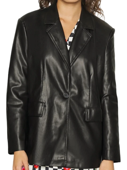 Black Leather Blazer Flap Pockets