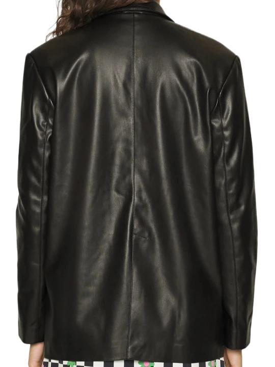 Black Leather Blazer Flap Pockets