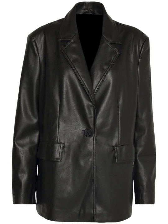 Black Leather Blazer Flap Pockets
