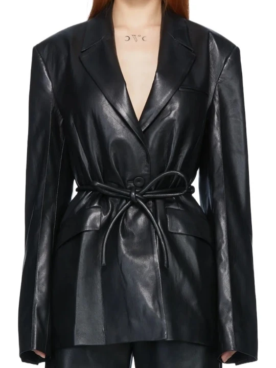 Black Leather Blazer Plain