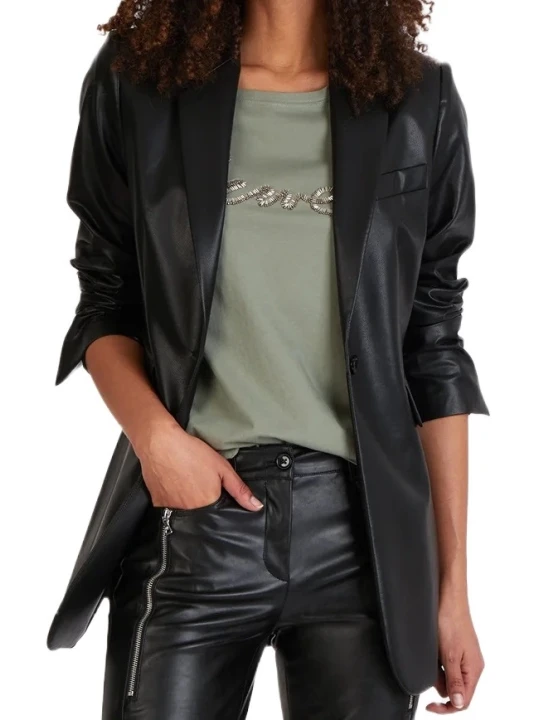 Black Long Leather Blazer