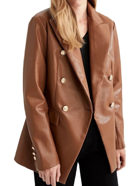 Brown Fit Real Leather Blazer