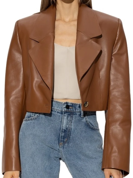 Brown Leather Crop Blazer