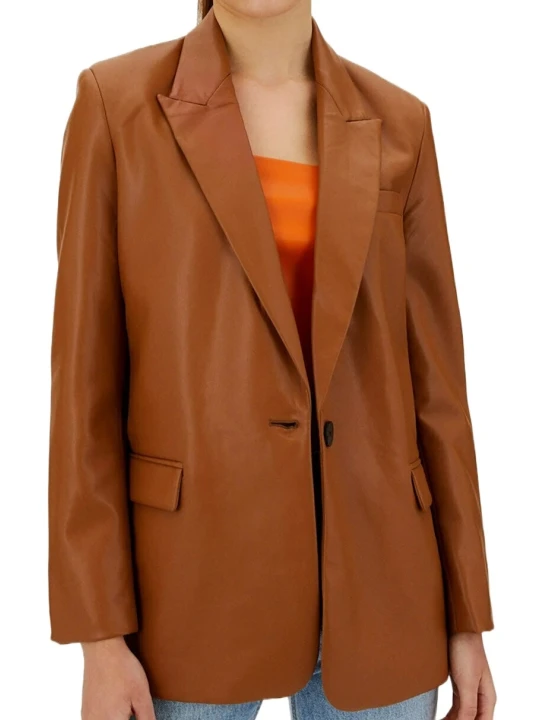 Camel Classic Style Leather Blazer