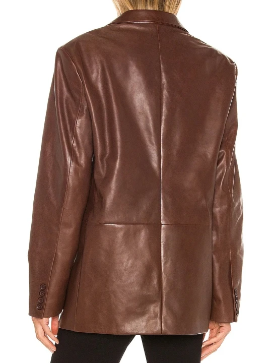 Classic Brown Leather Blazer With Two Button Closure