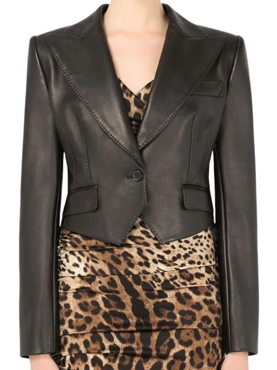 Classic Cropped Black Leather Blazer