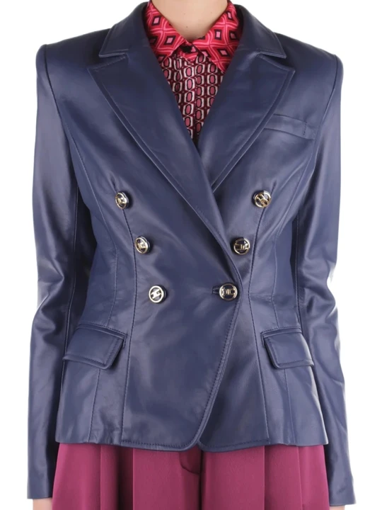 Classy Navy Blue Lamb Leather Blazer