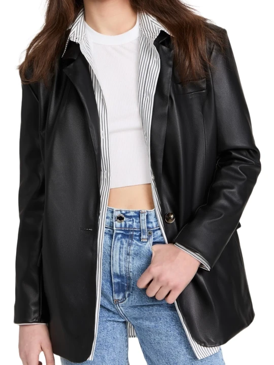Collar Leather Blazer Black