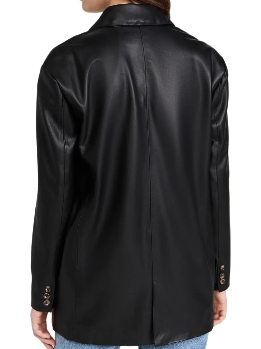 Collar Leather Blazer Black