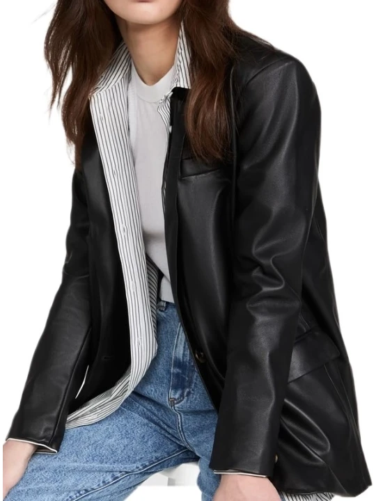 Collar Leather Blazer Black
