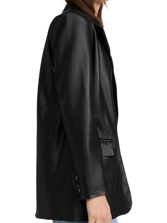 Collar Leather Blazer Black