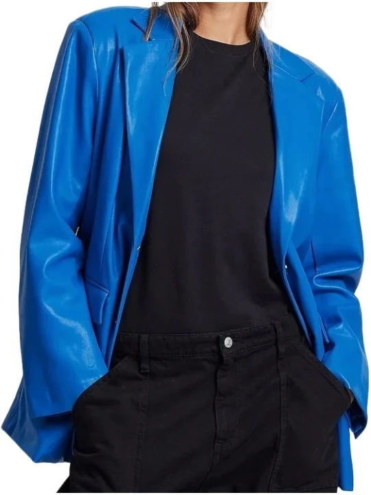 Custom Made Blue Leather Blazer