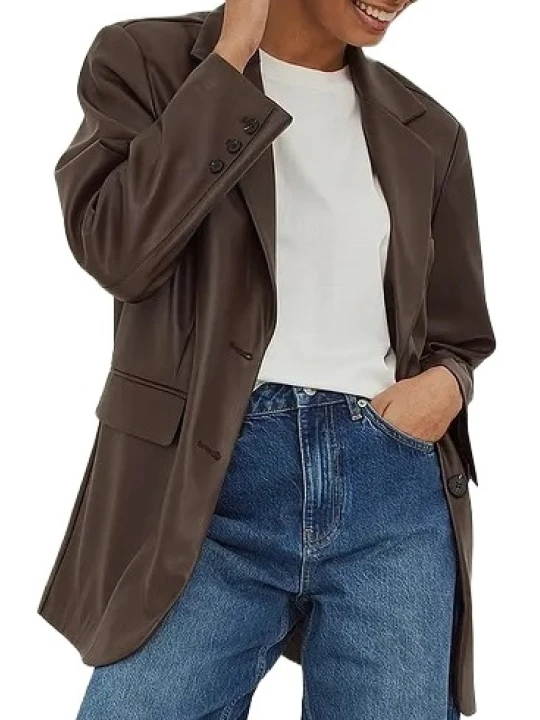 Custom Made Brown Leather Blazer