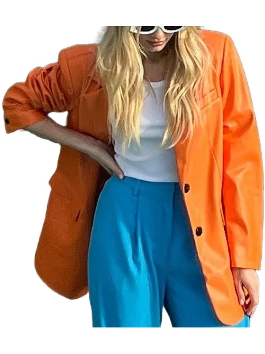 Custom Made Orange Leather Blazer