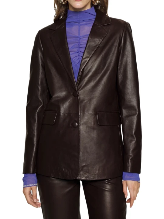 Dark Brown Leather Blazer Ladies