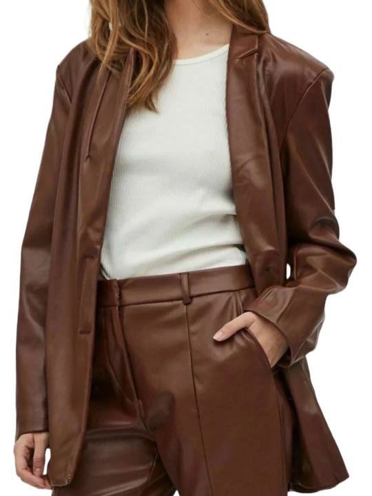 Brown Padded Leather Blazer