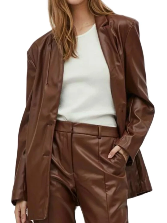 Brown Padded Leather Blazer