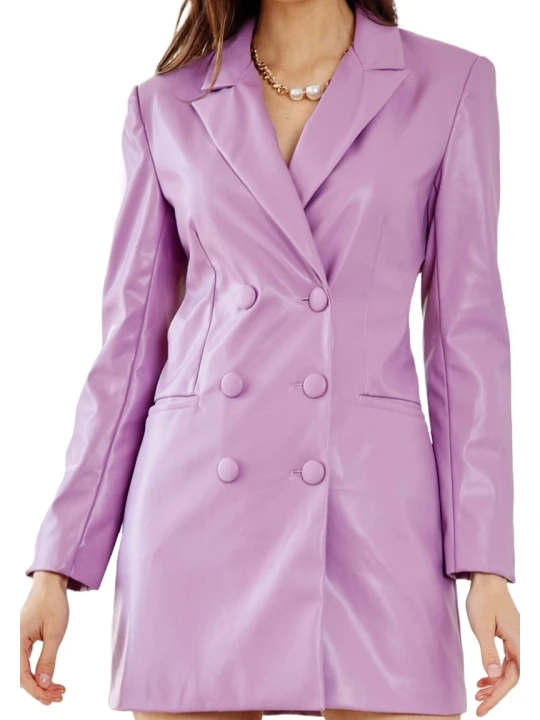 Double Breasted Purple Leather Blazer Dress
