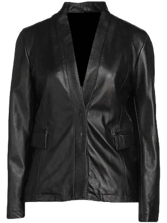 Fully Lined Black Leather Blazer