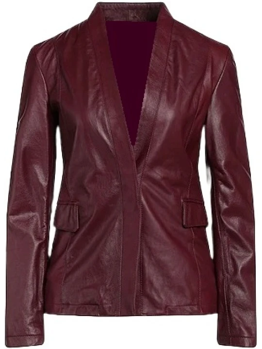 Fully Lined Burgundy Leather Blazer