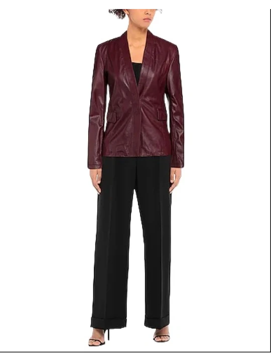 Fully Lined Burgundy Leather Blazer