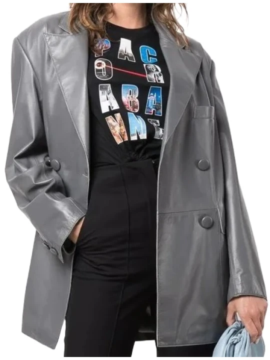 Grey Sheepskin Leather Blazer