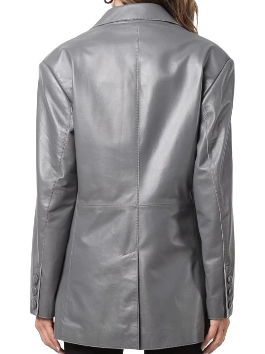 Grey Sheepskin Leather Blazer