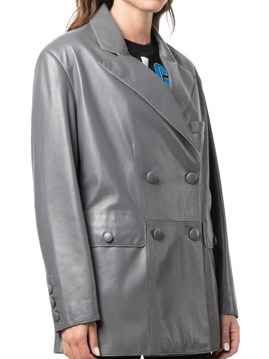 Grey Sheepskin Leather Blazer