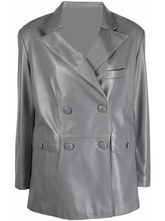 Grey Sheepskin Leather Blazer