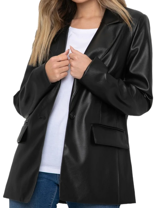 Ladies Black Leather Blazer