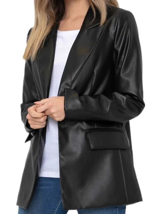 Ladies Black Leather Blazer