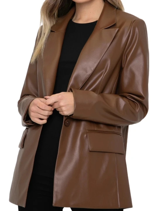 Ladies Brown Leather Blazer