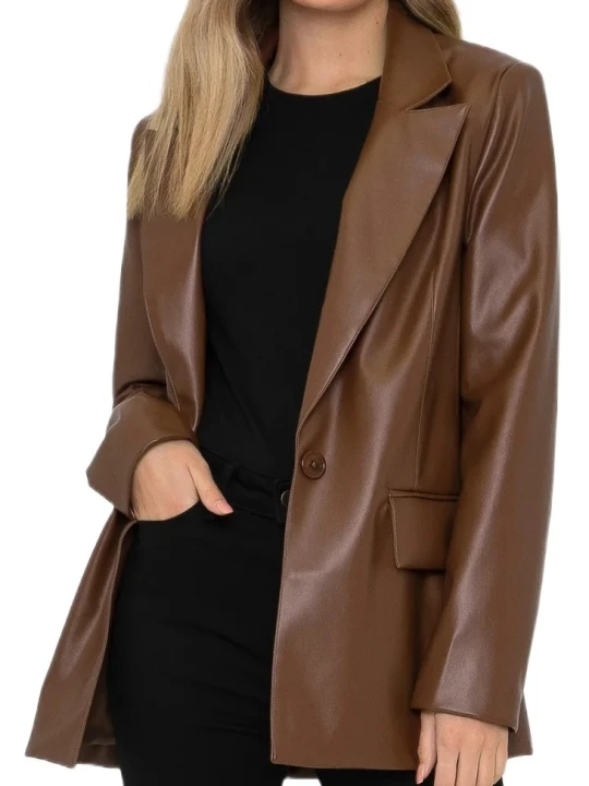 Ladies Brown Leather Blazer