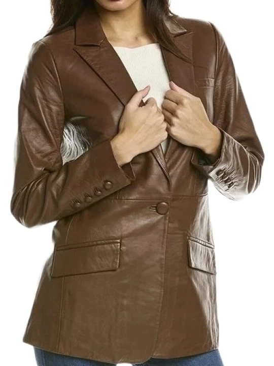 Ladies Leather Blazer Brown
