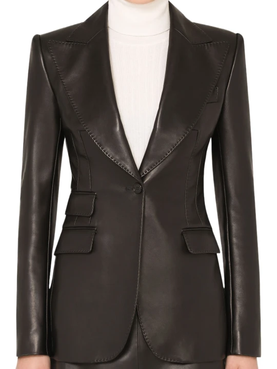 Long Sleeves Black Leather Blazer