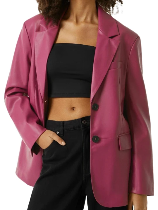 Loose Fit Pink Leather Blazer