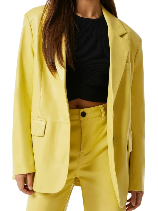 Loose Fit Yellow Leather Blazer