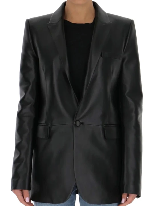 Modern Black Leather Blazer