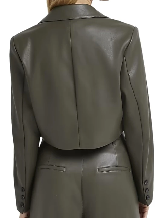 Dark Brown Real Cropped Leather Blazer