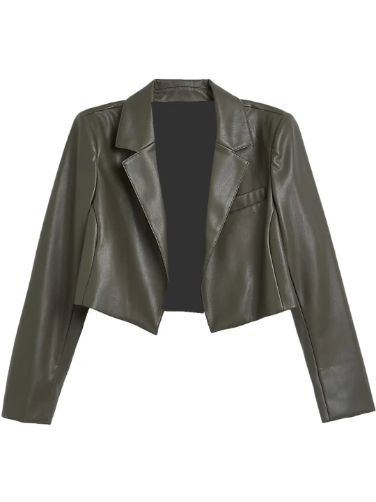 Dark Brown Real Cropped Leather Blazer