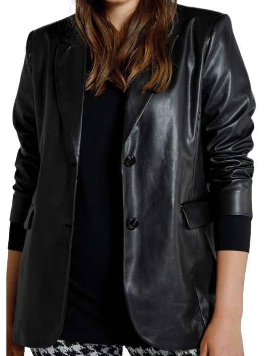 Oversized Black Collar Leather Blazer