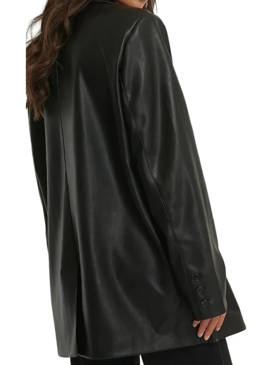 Oversized Black Leather Blazer