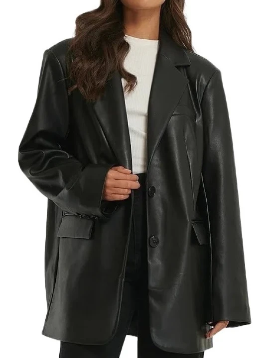 Oversized Black Leather Blazer